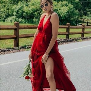 Plunging Burgundy Prom Dress